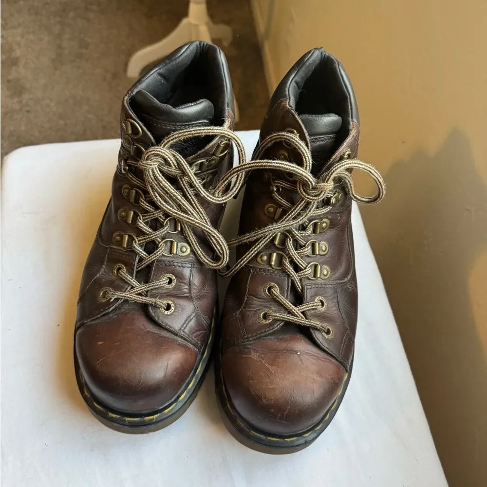Vintage Y2K Dr Martens Brown Leather Lace-up Grunge Ankle Work Boots Size 12